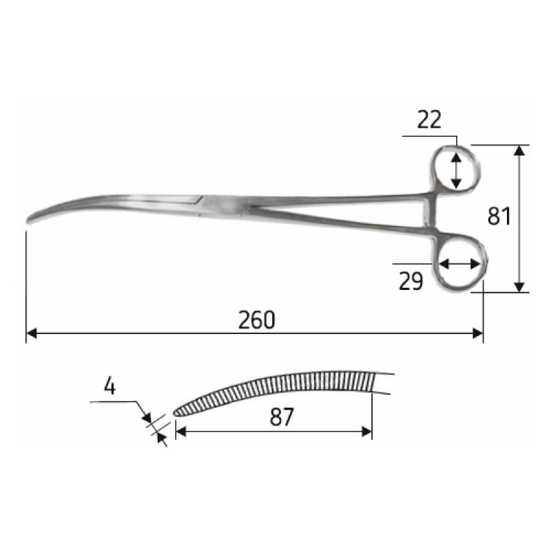 Затискач судинний Rochester-Pean тонкий загнутий 26 cм, J-17-115. Surgicon